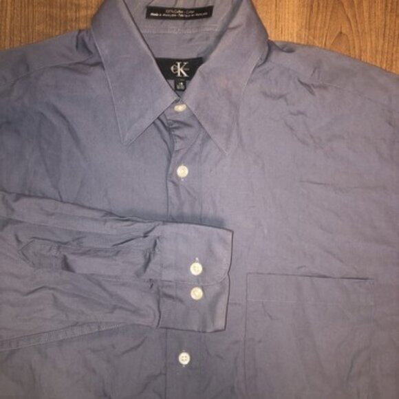 Calvin Klein Button Up Shirt Adult Medium Gray Solid Mens Dress Shirt Casual - Picture 1 of 9